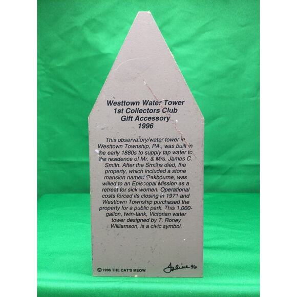 The Cats Meow 1996 Westtown Water Tower Pennsylvania Shelf Sitter - Picture 2 of 3